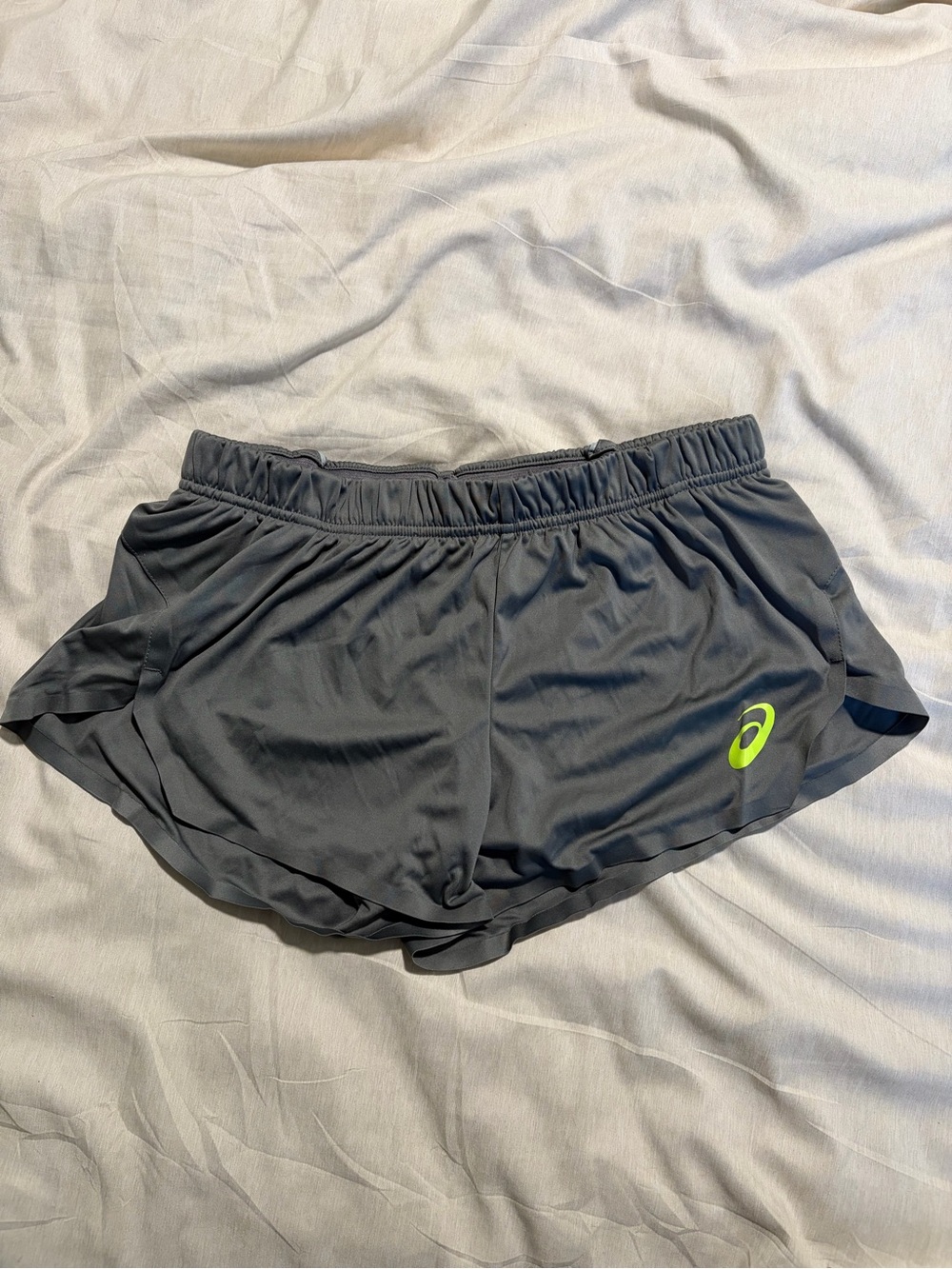 Asics Women's Charcoal Athletic Shorts with Neon Lime Logo